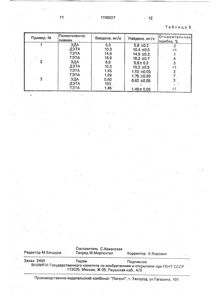 Способ определения полиэтиленполиаминов (патент 1748027)