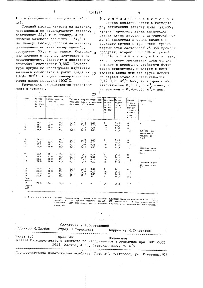 Способ выплавки стали в конвертере (патент 1541274)