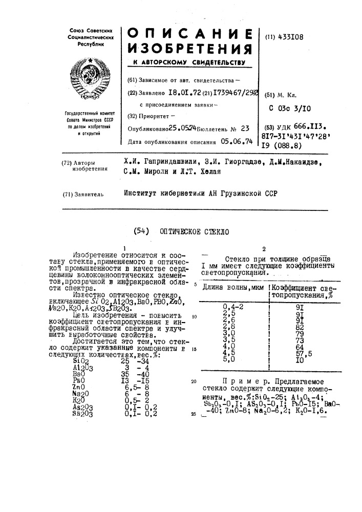 Оптическое cieoo (патент 433108)