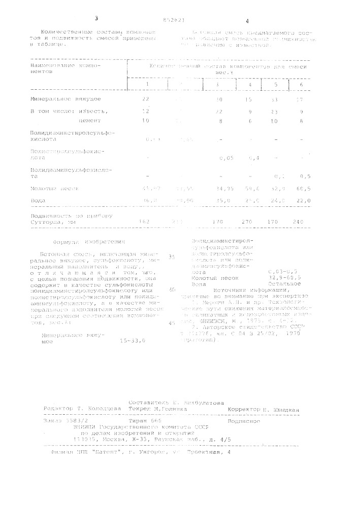 Бетонная смесь (патент 852821)