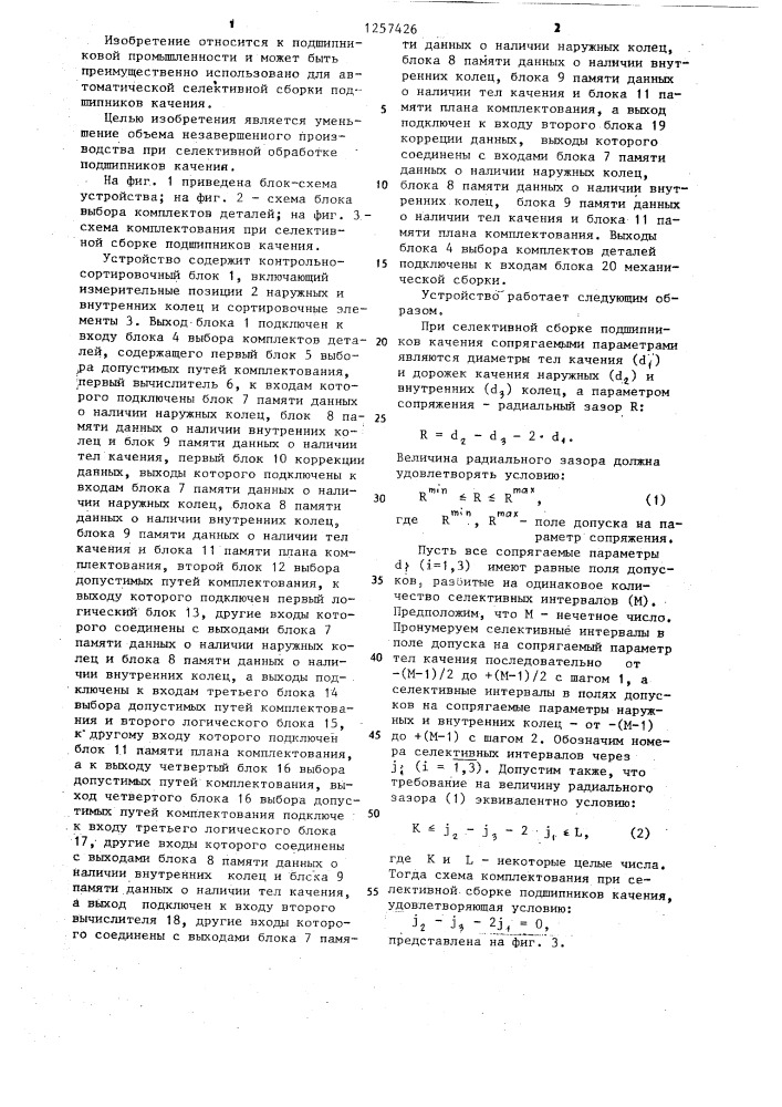 Устройство для автоматической селективной сборки подшипников качения (патент 1257426)