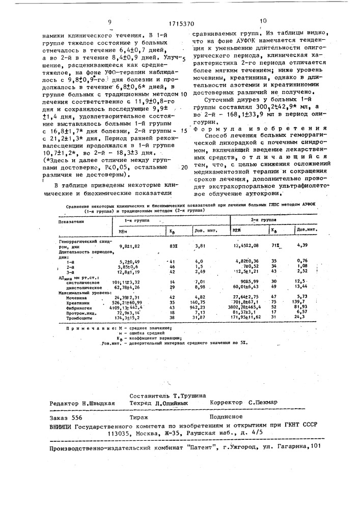 Способ лечения больных геморрагической лихорадкой с почечным синдромом (патент 1715370)
