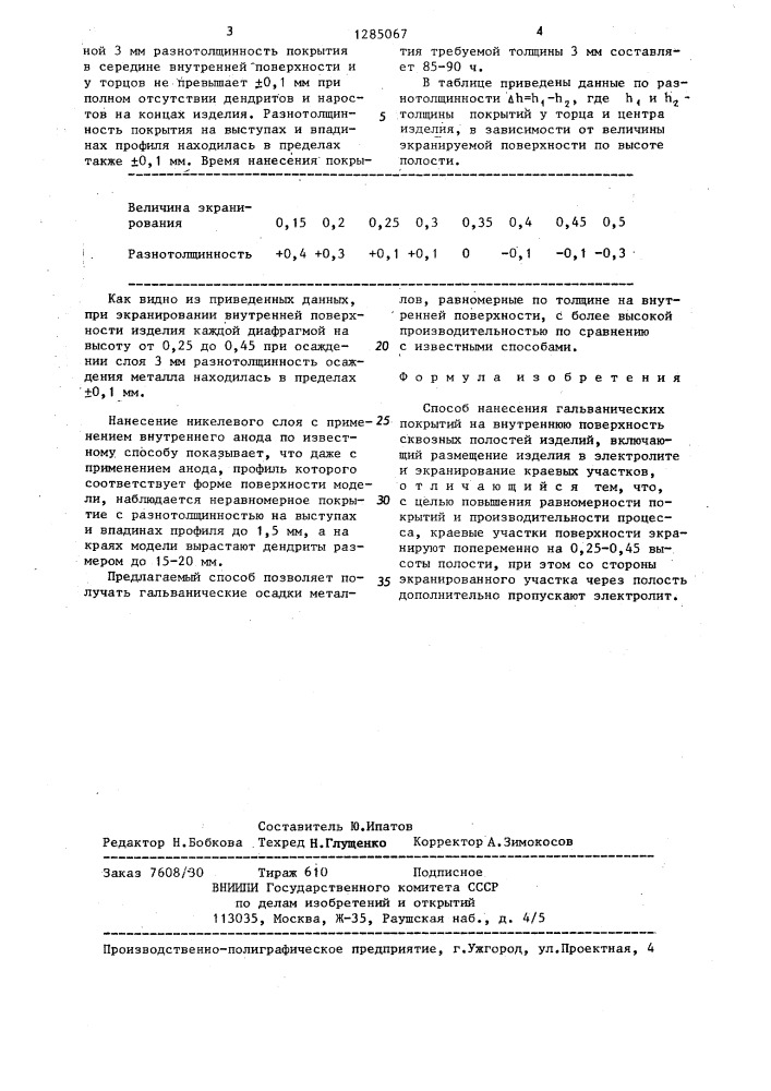 Способ нанесения гальванических покрытий на внутреннюю поверхность сквозных полостей изделий (патент 1285067)