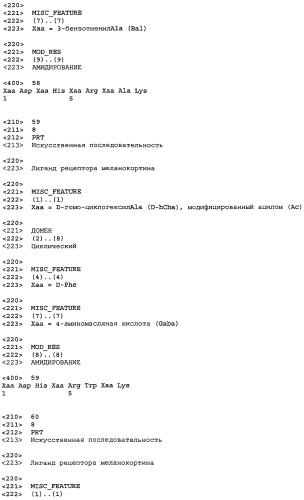 Лиганды рецепторов меланокортинов (патент 2439079)