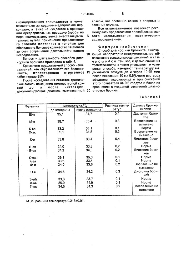 Способ диагностики бронхита (патент 1781606)