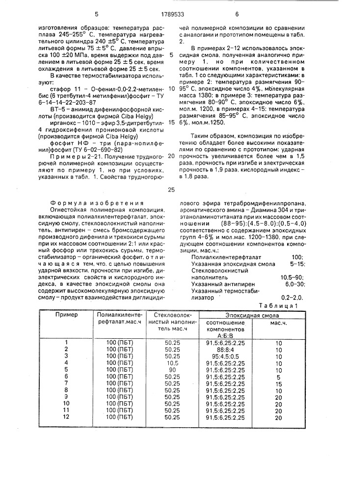 Огнестойкая полимерная композиция (патент 1789533)