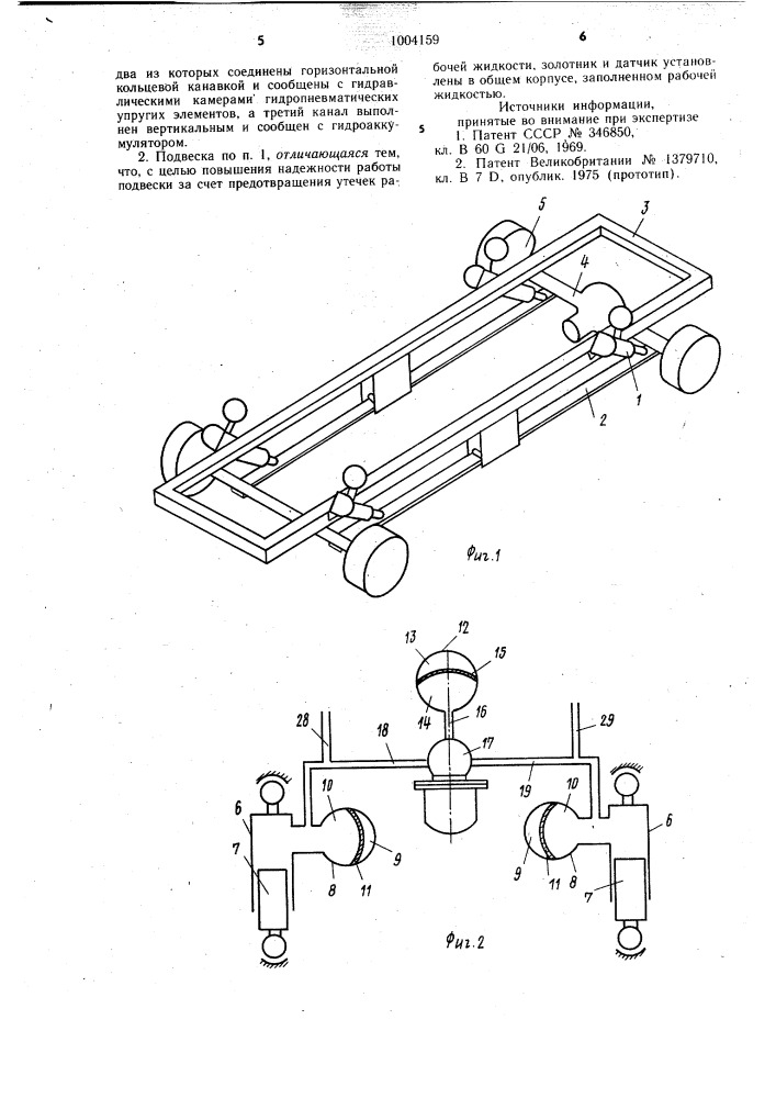 Подвеска колес автомобиля (патент 1004159)
