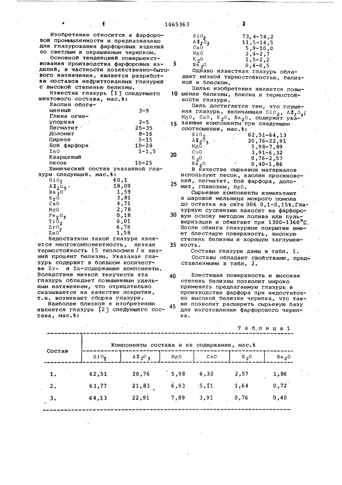 Глушеная глазурь (патент 1065363)