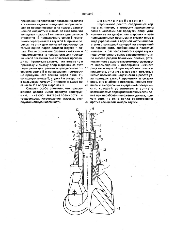 Шарошечное долото (патент 1819319)