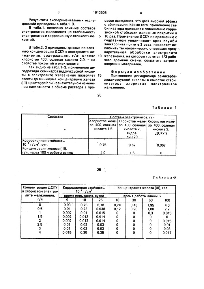 Стабилизатор электролита железнения (патент 1613508)