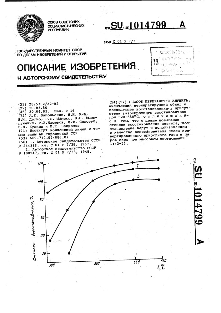 Способ переработки алунита (патент 1014799)