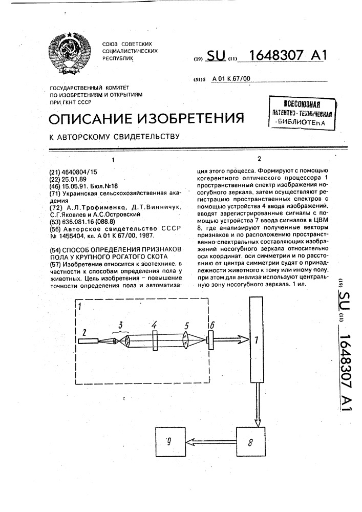 Способ определения признаков пола у крупного рогатого скота (патент 1648307)