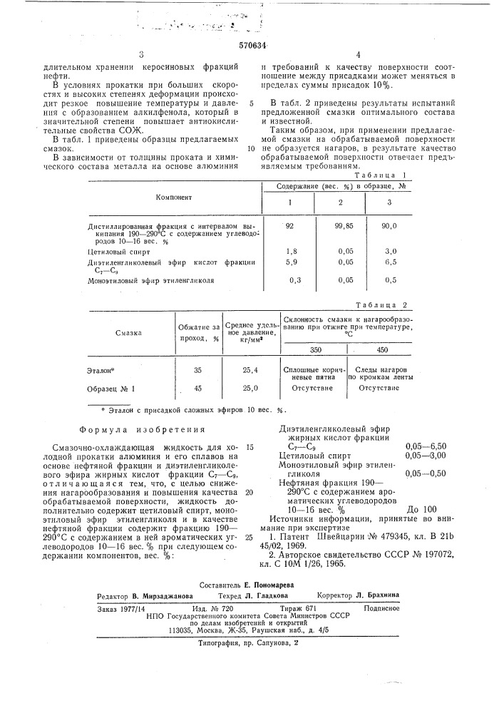 Смазочно-охлаждающая жидкость для холодной прокатки алюминия и его сплавов (патент 570634)