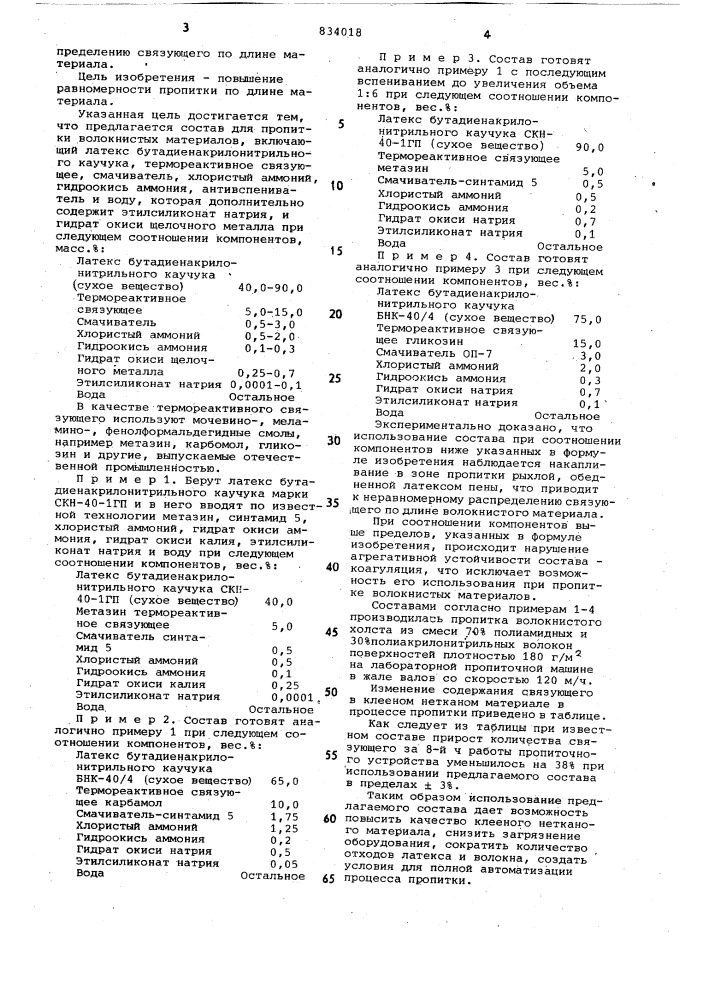 Композиция для пропитки волокнистыхматериалов (патент 834018)
