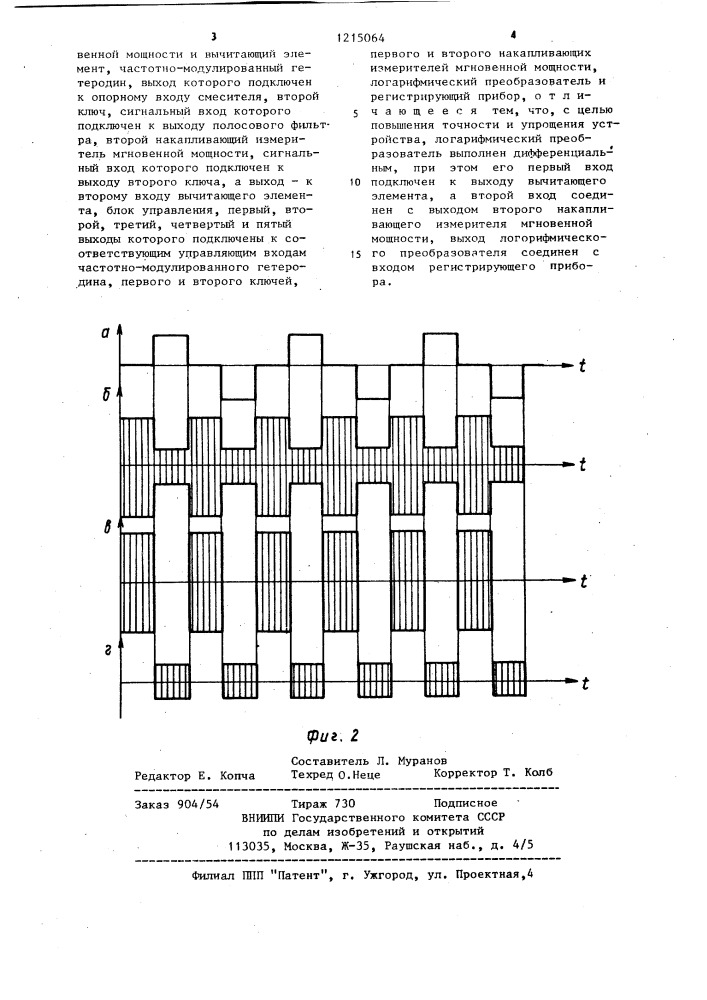 Устройство для измерения отношения сигнал-шум (патент 1215064)
