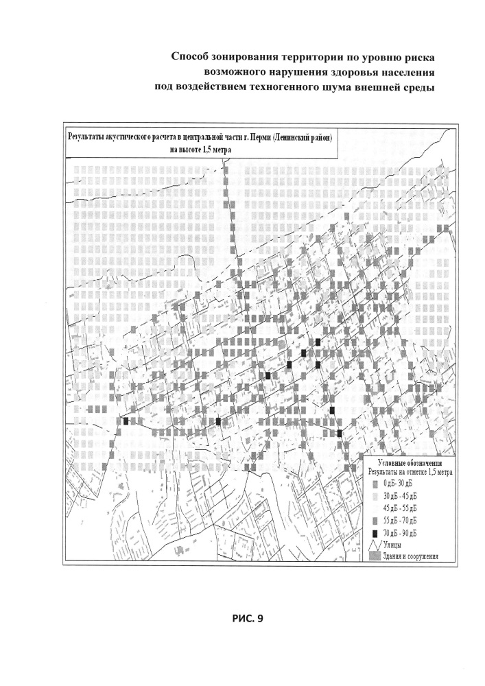 Способ зонирования территории по уровню риска возможного нарушения здоровья населения под воздействием техногенного шума внешней среды (патент 2613605)