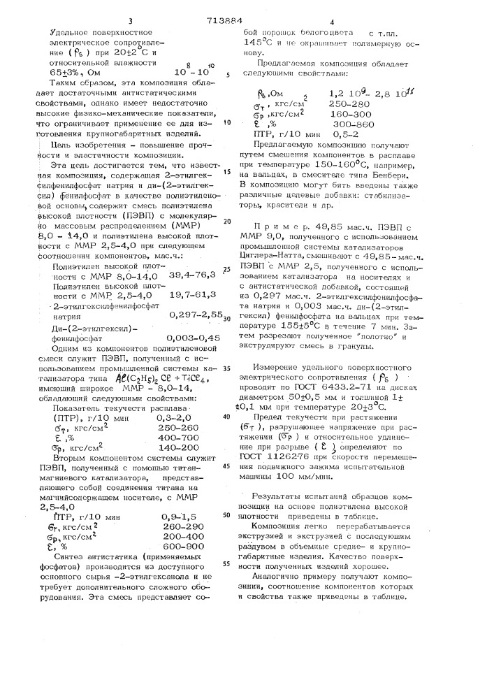 Композиция на основе полиэтилена высокой плотности (патент 713884)