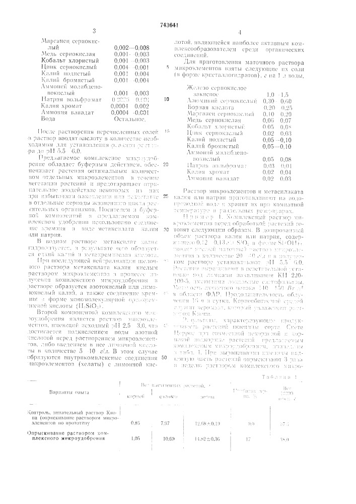Комплексное водорастворимое микроудобрение (патент 743641)