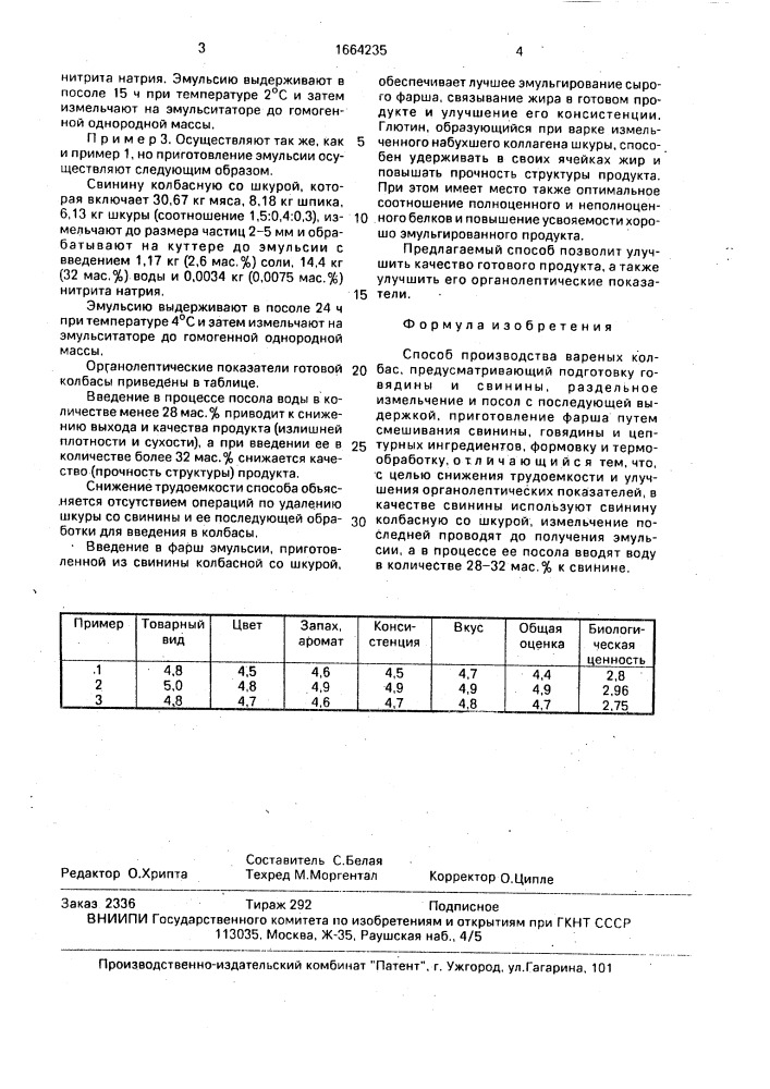 Способ производства вареных колбас (патент 1664235)