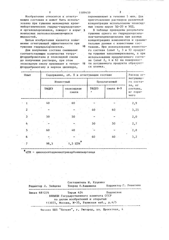 Огнетушащий состав (патент 1189459)