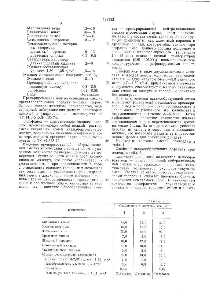 Шлакообразующая смесь для разливки стали (патент 599922)