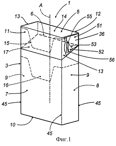 Твердая упаковка с откидной крышкой, предназначенная для табачных изделий (патент 2294308)