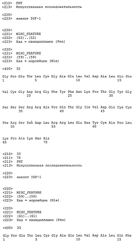 Аналоги инсулиноподобного фактора роста-1 (igf-1), содержащие аминокислотную замену в положении 59 (патент 2511577)