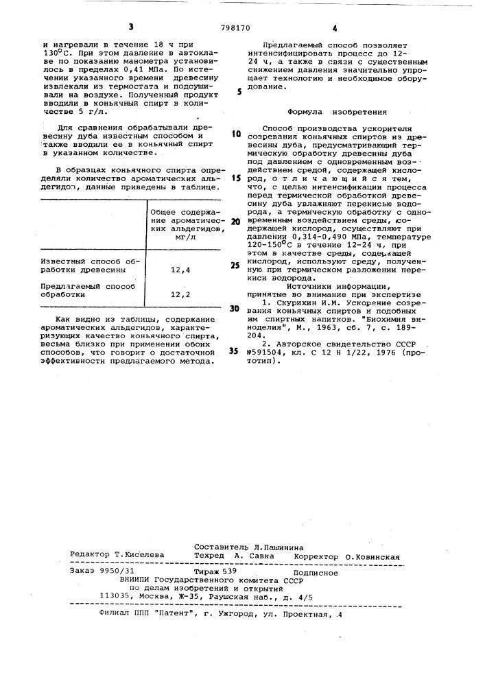 Способ производства ускорителясозревания коньячных спиртовиз древесины дуба (патент 798170)