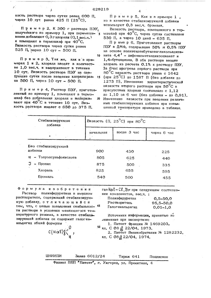 Раствор полиэфируретана в амидном растворителе (патент 629219)