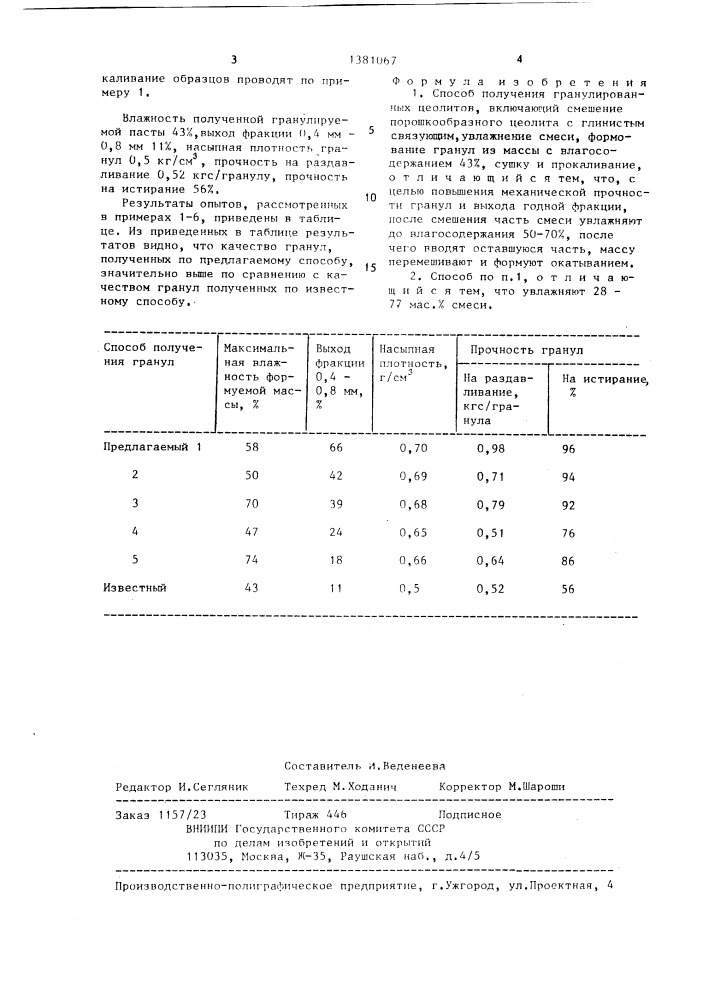 Способ получения гранулированных цеолитов (патент 1381067)