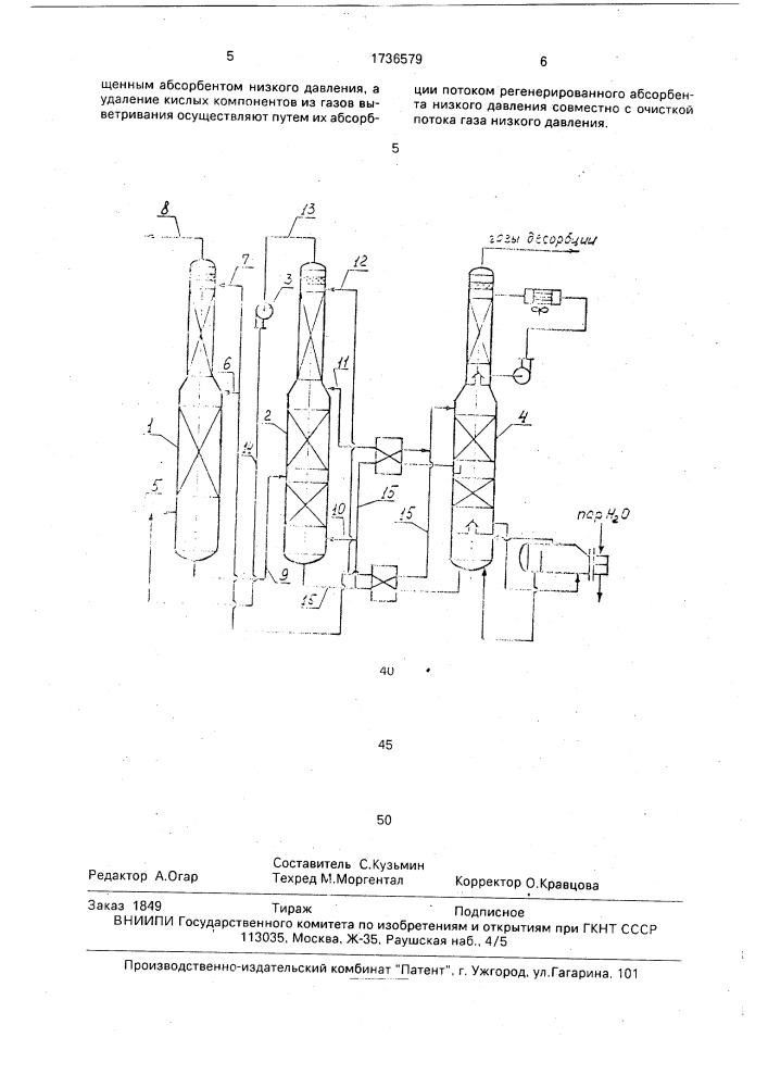 Способ очистки потоков углеводородных газов различного давления от кислых компонентов (патент 1736579)