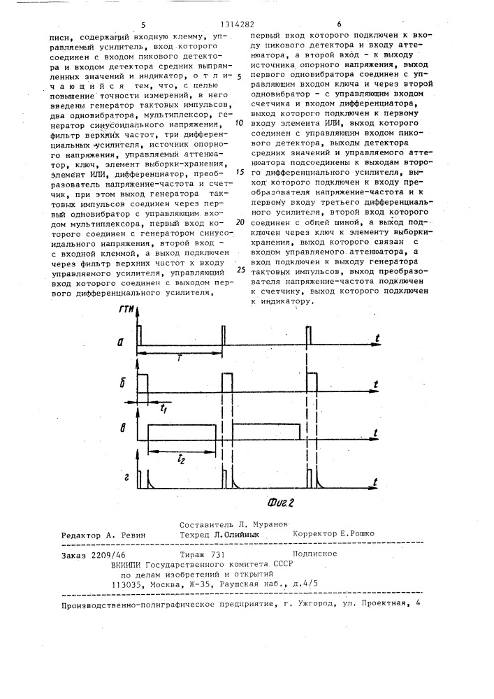 Измеритель паразитной амплитудной модуляции в аппаратуре магнитной записи (патент 1314282)