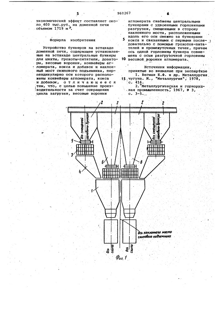 Устройство бункеров на эстакаде доменной печи (патент 960267)