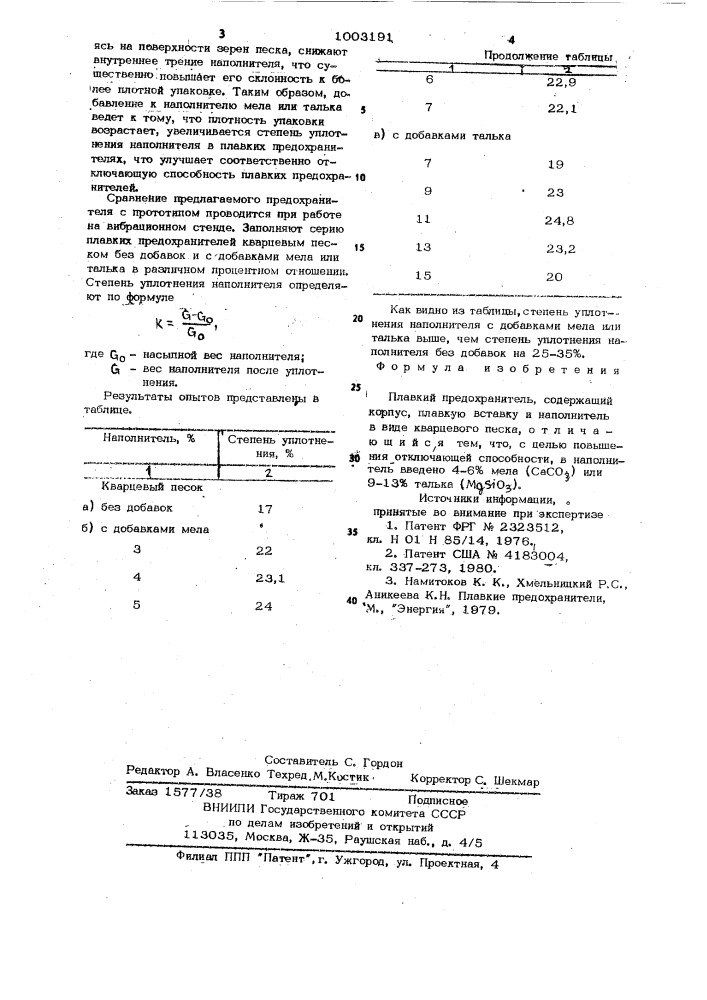 Плавкий предохранитель (патент 1003191)