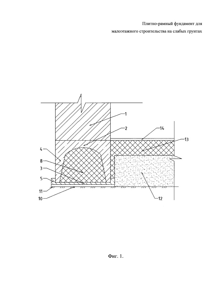 Плитно-рамный фундамент для малоэтажного строительства на слабых грунтах (патент 2652041)