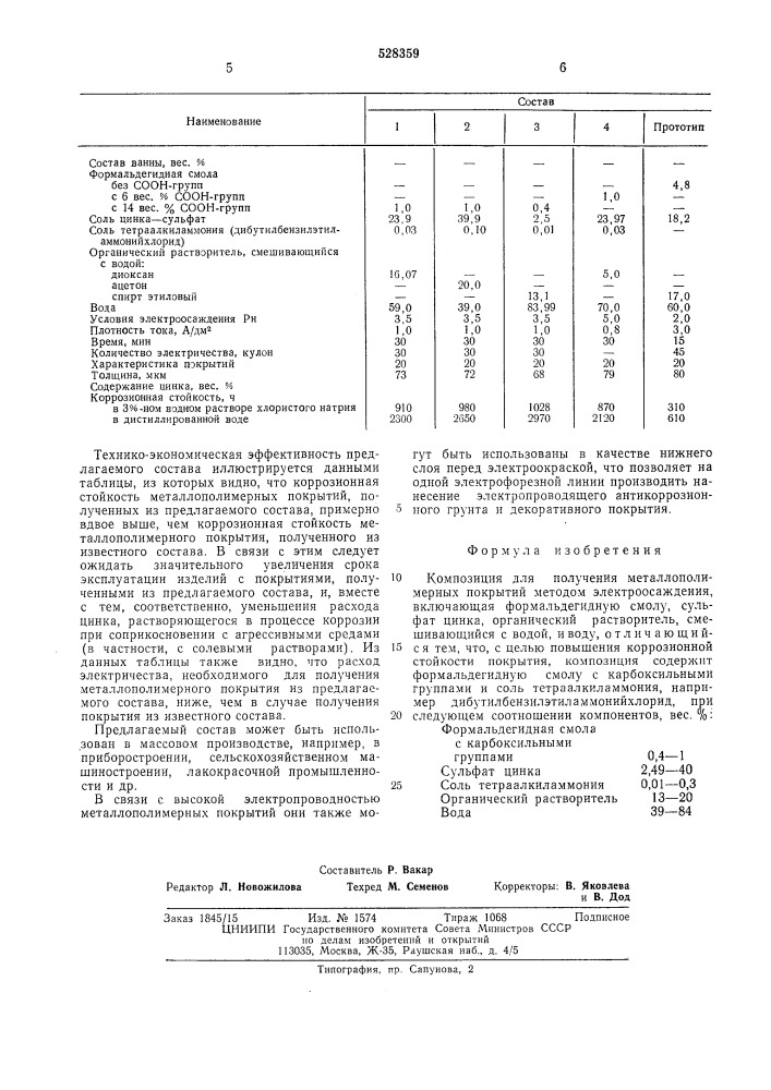 Композиция для получения металлополимерных покрытий (патент 528359)