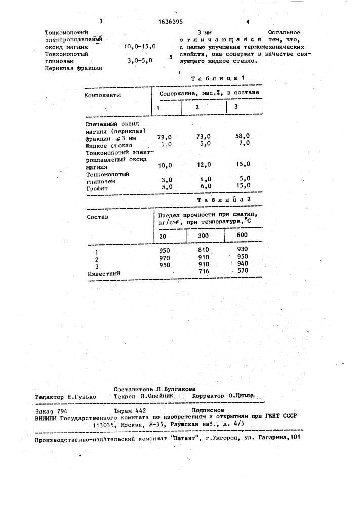 Огнеупорная масса (патент 1636395)
