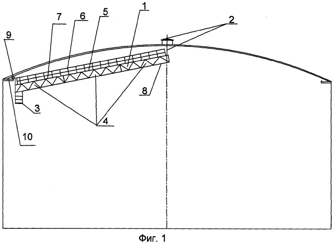 Устройство для производства работ внутри куполообразных резервуаров и помещений круглой в плане формы (варианты) (патент 2357055)
