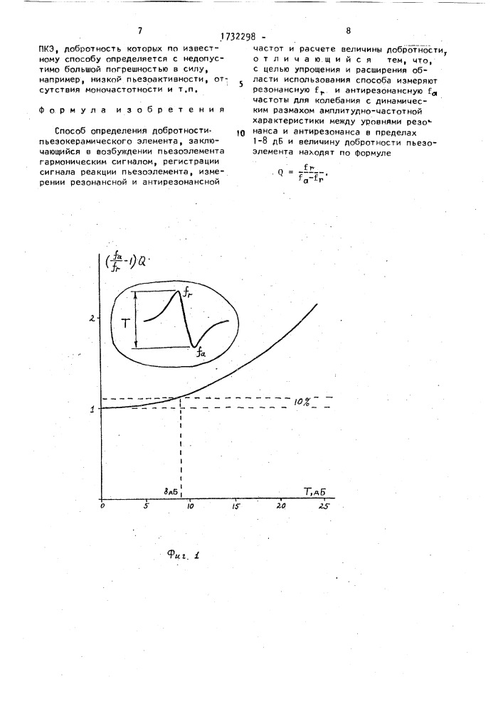 Способ определения добротности пьезокерамического элемента (патент 1732298)