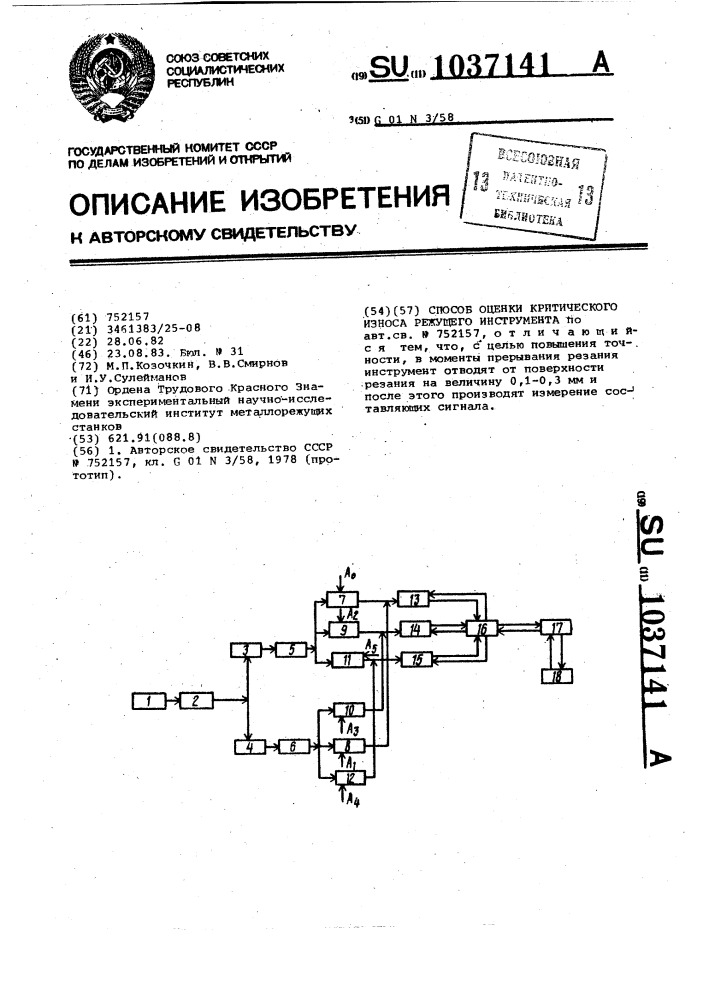 Способ оценки критического износа режущего инструмента (патент 1037141)