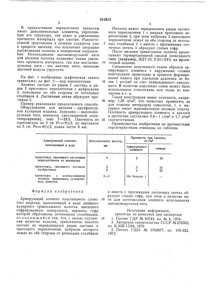 Армирующий элемент пластикового слоистого изделия (патент 612812)