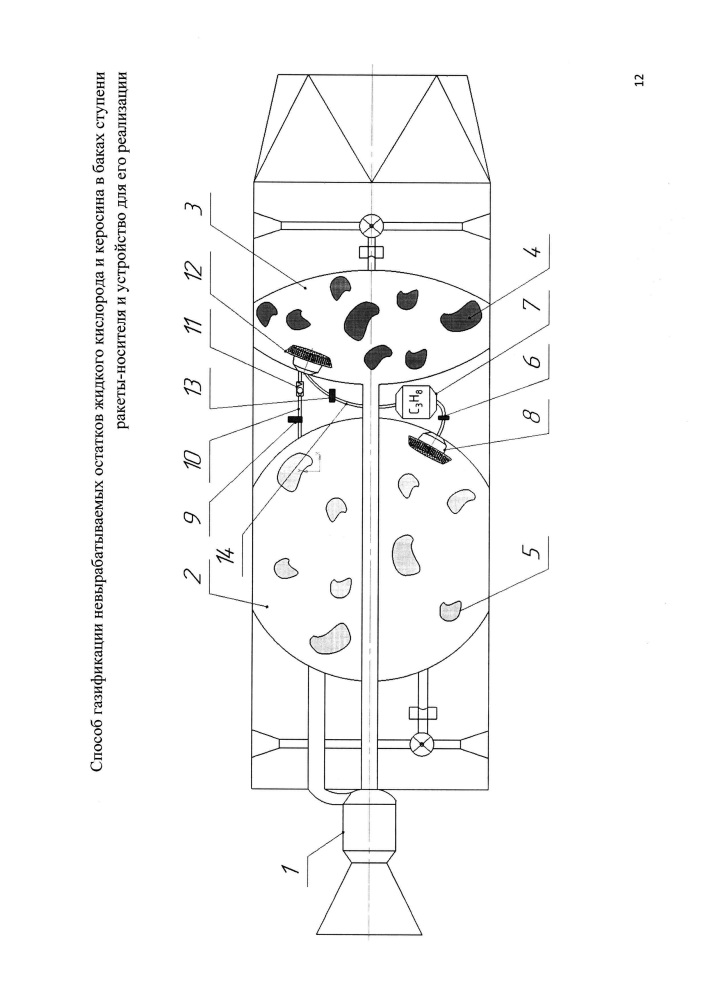 Способ газификации невырабатываемых остатков жидкого кислорода и керосина в баках ступени ракеты-носителя и устройство для его реализации (патент 2654235)