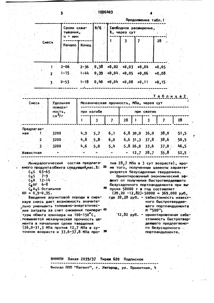 Сырьевая смесь для получения быстротвердеющего портландцементного клинкера (патент 1006403)