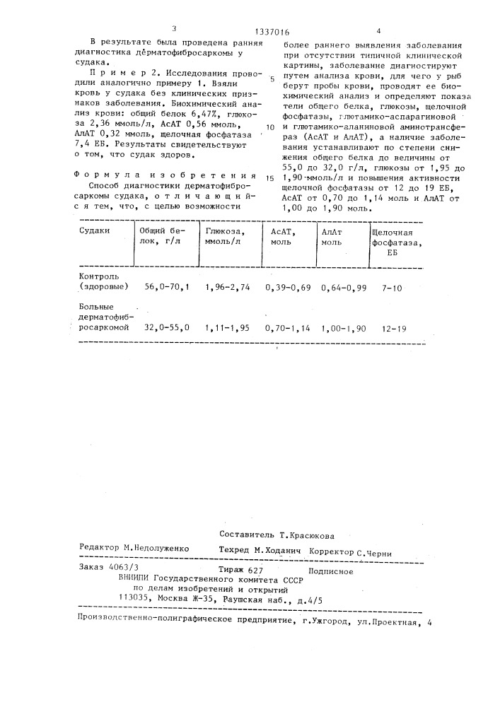 Способ диагностики дерматофибросаркомы судака (патент 1337016)