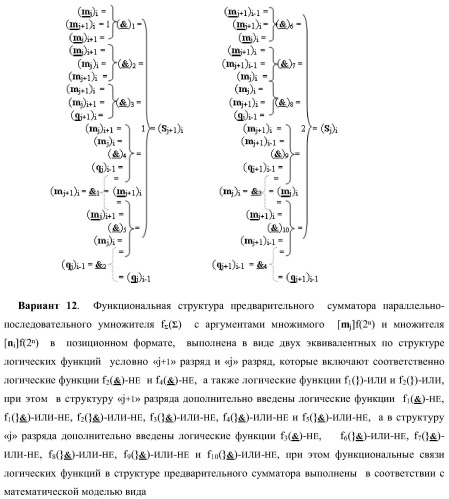 Функциональная структура предварительного сумматора параллельно-последовательного умножителя f ( ) с аргументами множимого [mj]f(2n) и множителя [ni]f(2n) в позиционном формате (варианты) (патент 2422879)