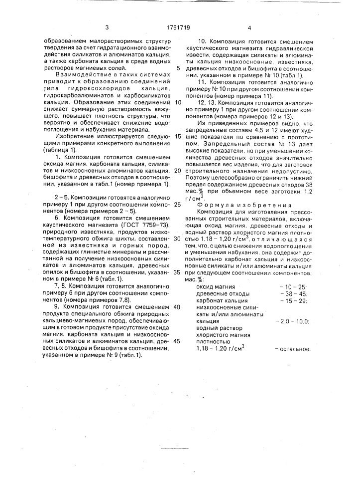 Композиция для изготовления прессованных строительных материалов (патент 1761719)