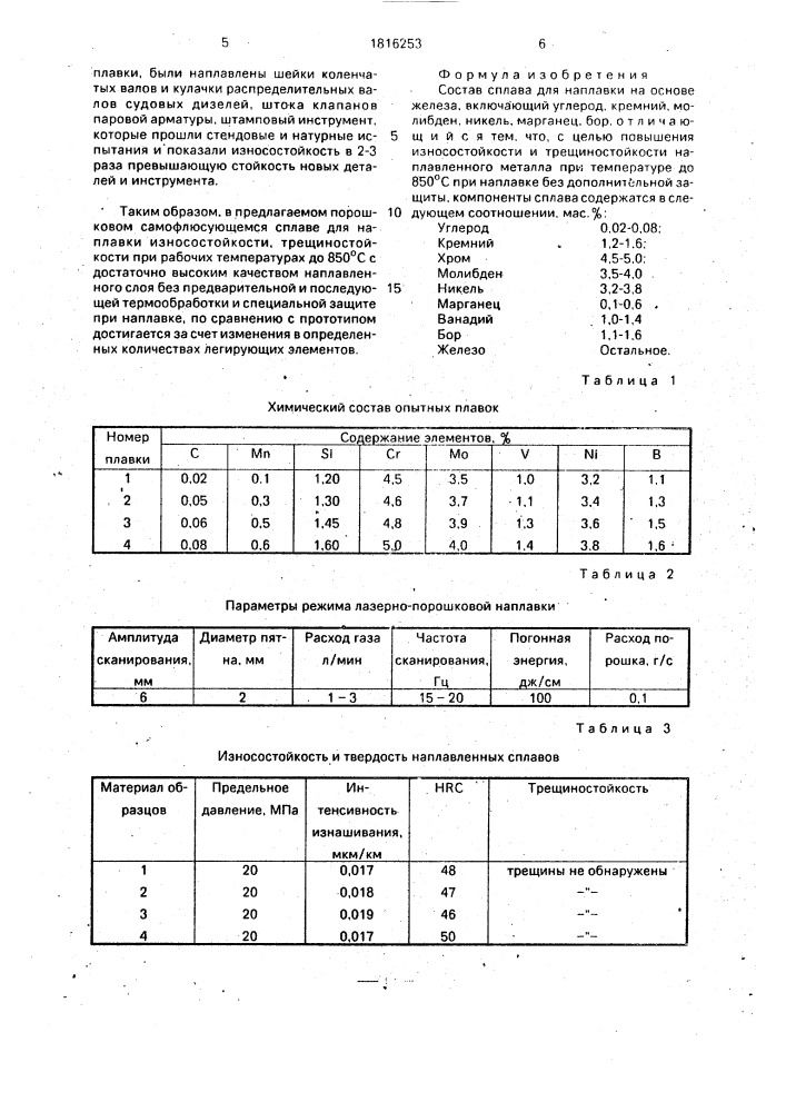 Состав сплава для наплавки (патент 1816253)