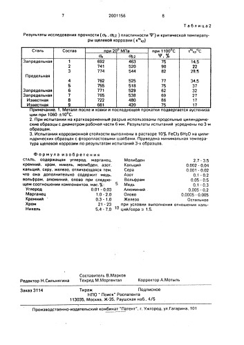 Сталь (патент 2001156)