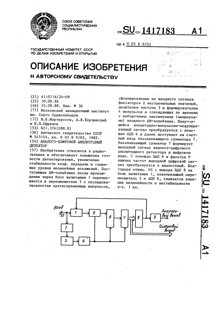 Аналого-цифровой амплитудный детектор (патент 1417183)
