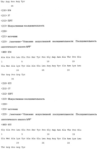 Аналог панкреатического полипептида человека (варианты), фармацевтическая композиция на его основе, способ лечения ожирения или диабета, способ снижения аппетита, уменьшения поглощения пищи или снижения потребления калорий и способ косметического снижения массы посредством указанного аналога (патент 2506273)
